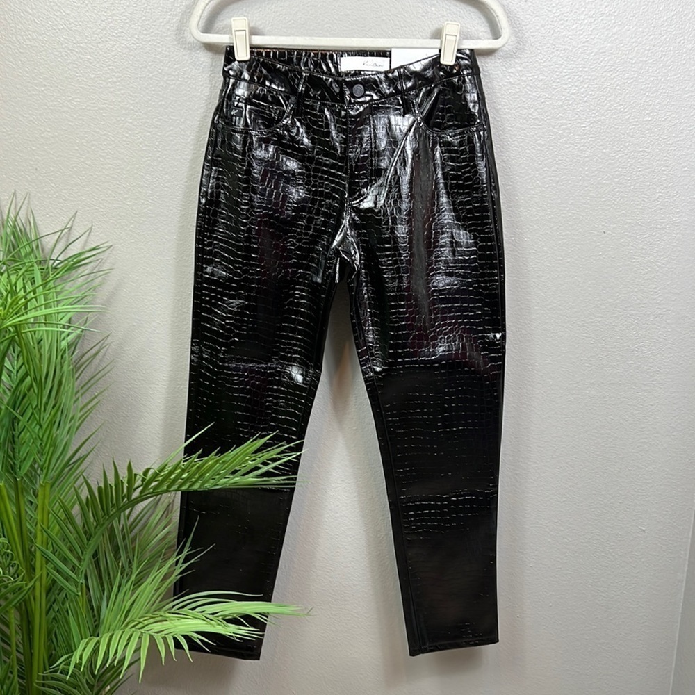 NWT KanCan Josephine Black Faux Croc Print Pants Mom High Waist Tapered 24 25 - Picture 3 of 10